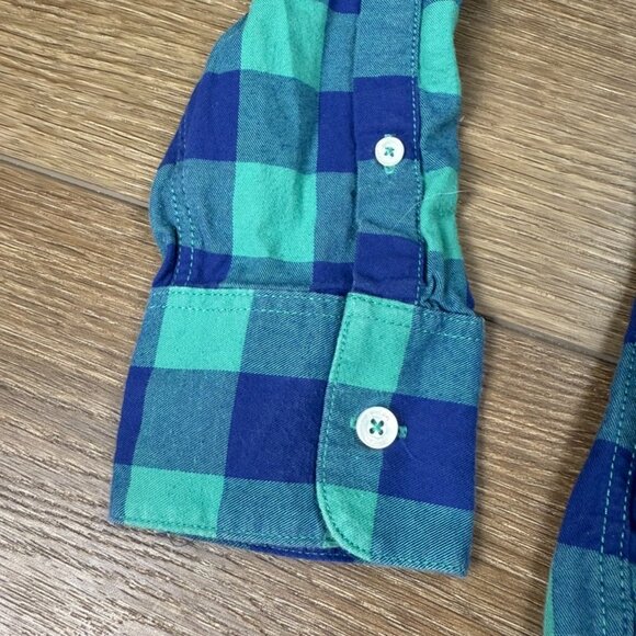 Mini Boden Boys Buffalo Plaid Long Sleeve Button Down Shirt, Blue/Green 13-14Y - Picture 6 of 10